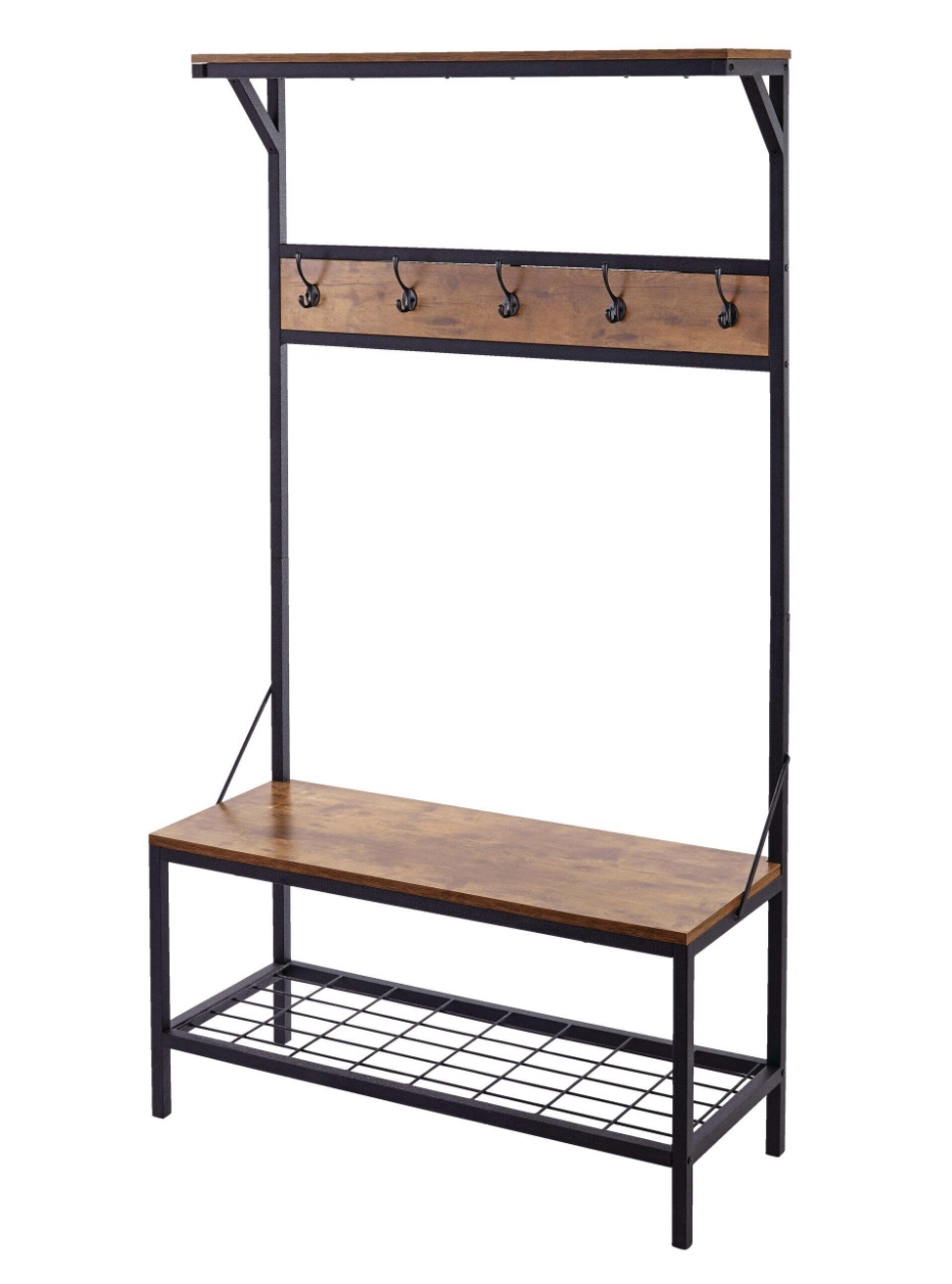 Entryway Coat Rack, Bench with Shoe Storage and Shelf - photo 2