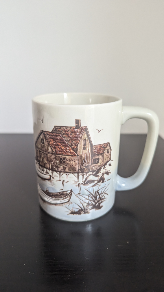 Vintage Otagiri Embossed Coastal Scene Coffee Mug