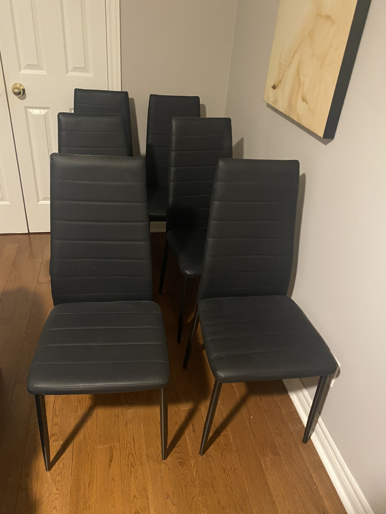 Set of 6 dining chairs black leather