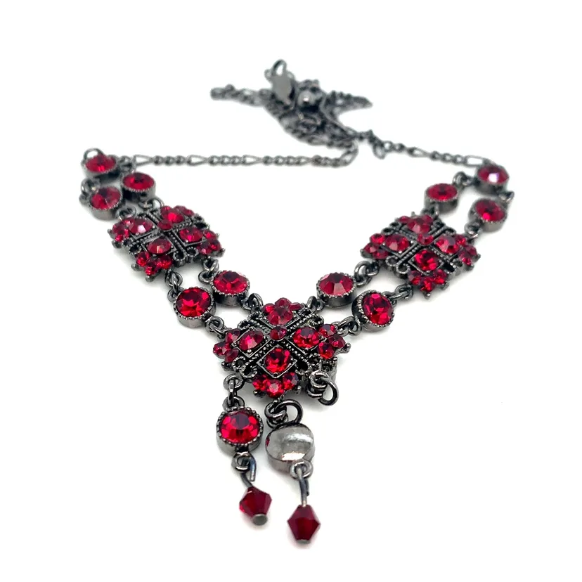 Red Rhinestones Choker Necklace with 3” extender image indicator(3)