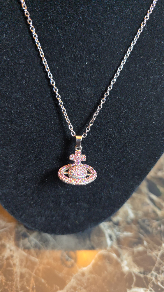 Pink and silver Orbit Necklace