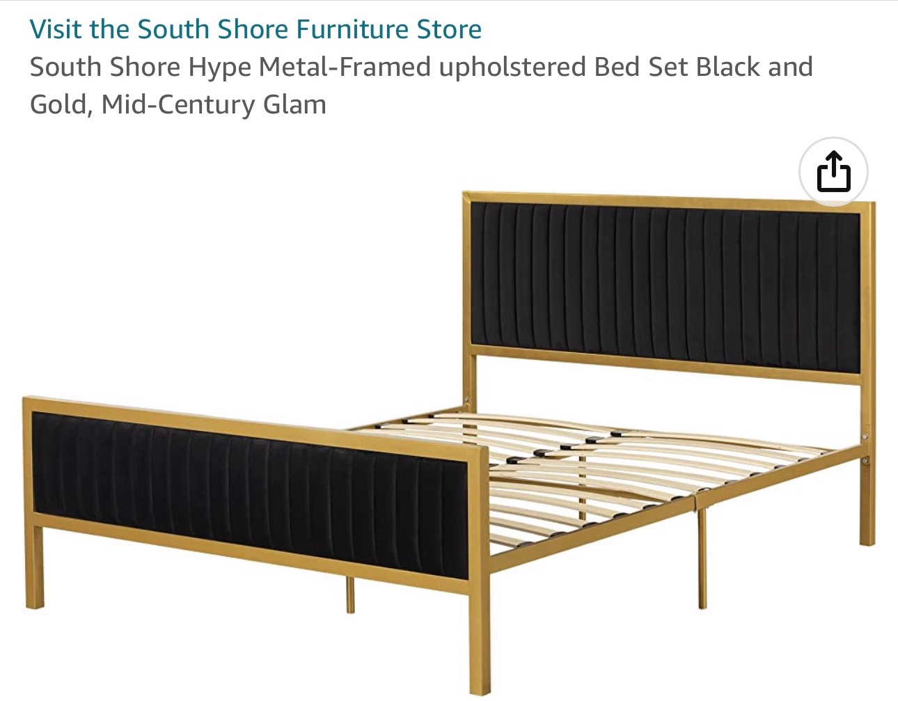 South Shore Hype Metal-Framed Upholstered Bed Set Black and Gold