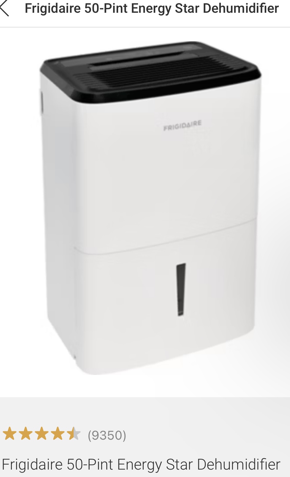 Frigidaire Dehumidifier