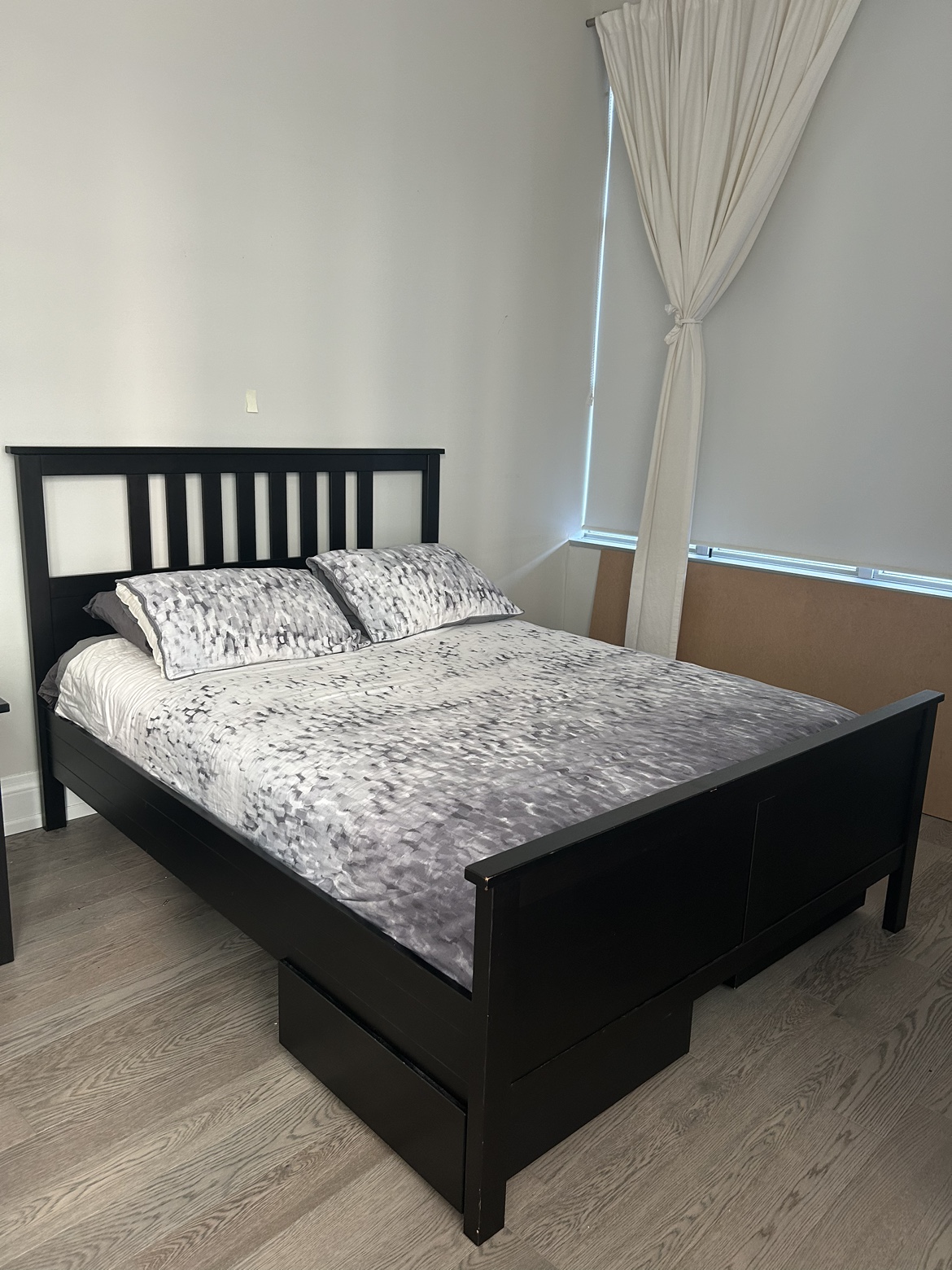 IKEA Hemnes Queen Black Bed with Two Storage Boxes