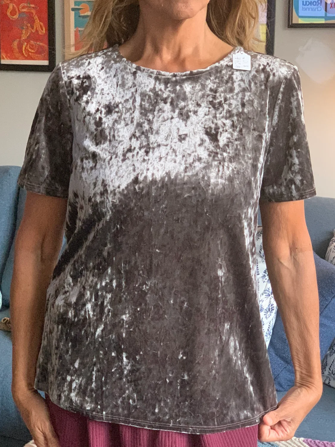 Gray/Silver Velvet Top with Tie Back image indicator(2)