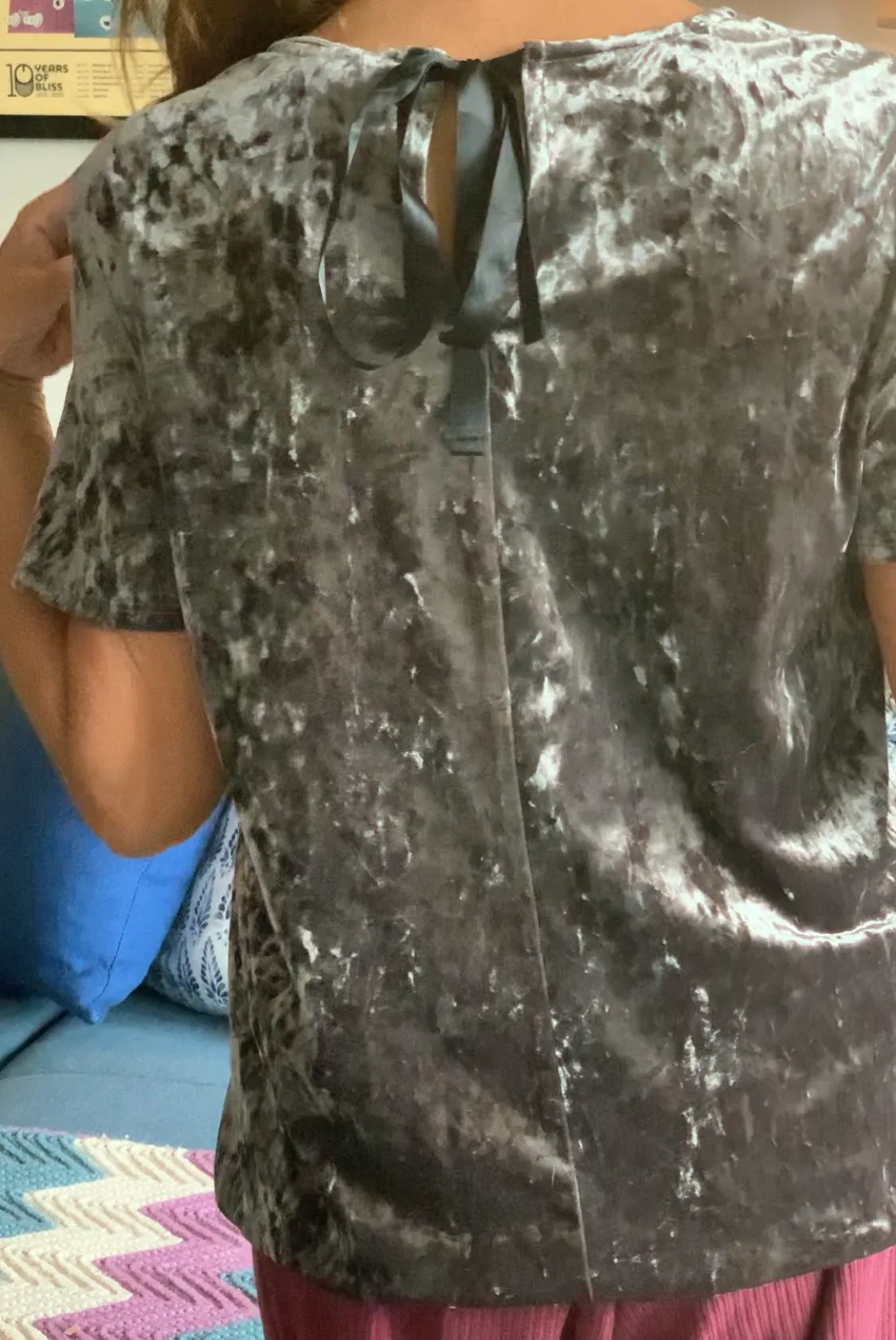 Gray/Silver Velvet Top with Tie Back image indicator(3)