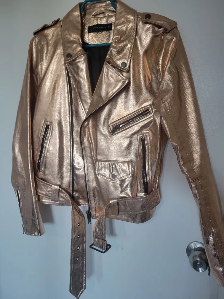 Zara Gold Leather Jacket image indicator(2)