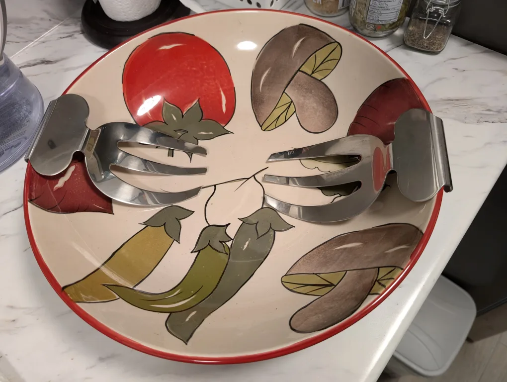 Ceramic Serving Bowl with Serving Utensils thumbnail