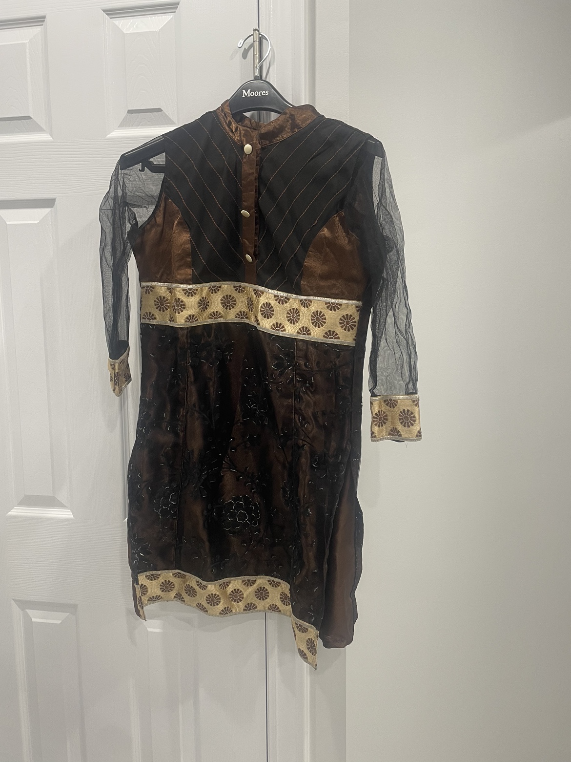 Brown and Black Embroidered Kurta