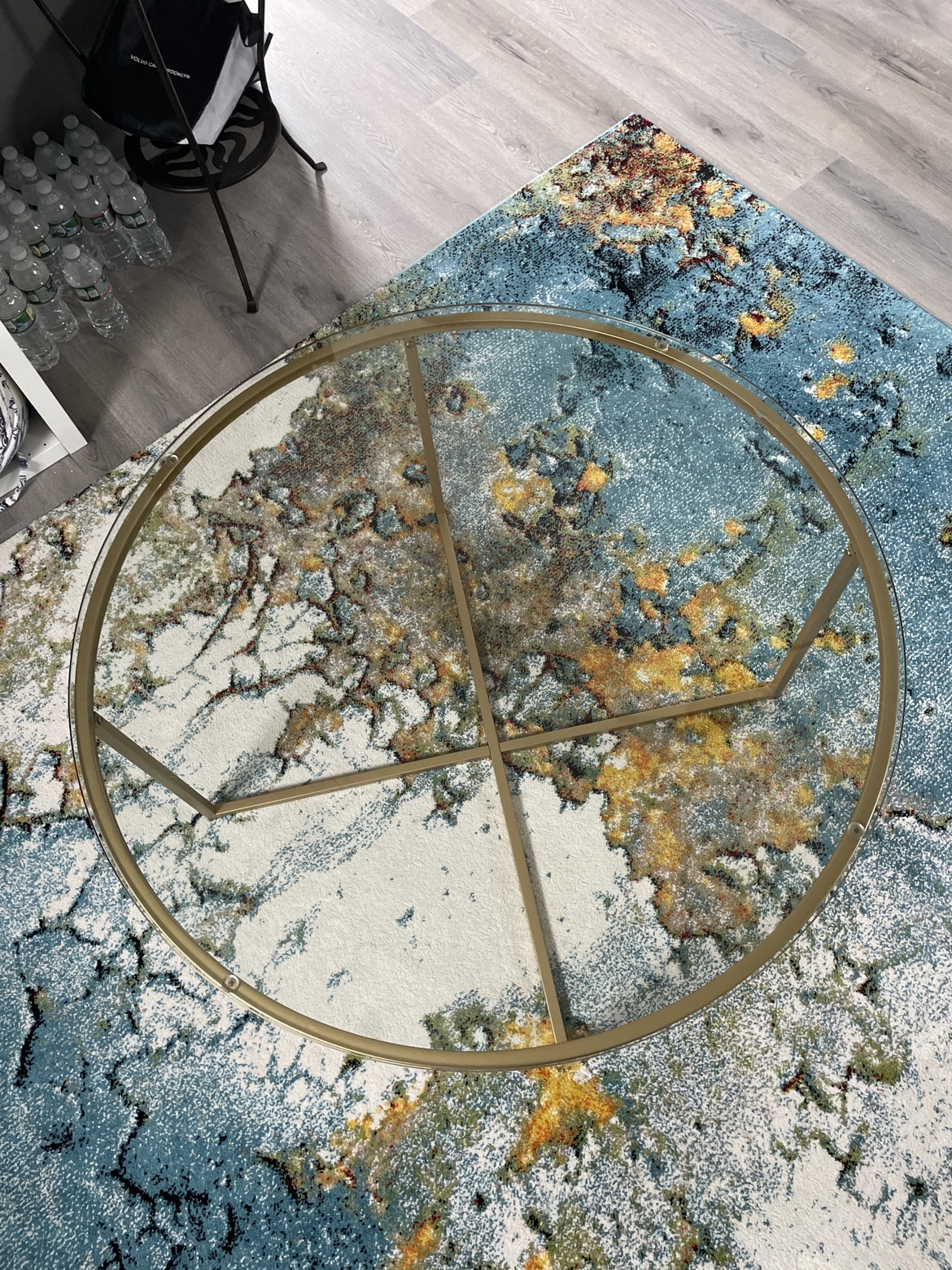 Gold Round Glass Coffee Table - photo 2