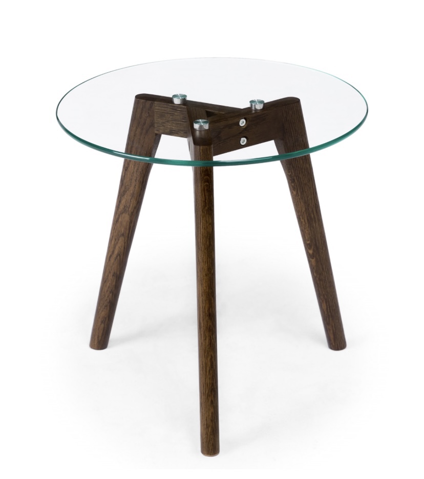 Two Glass and Wood Side Tables