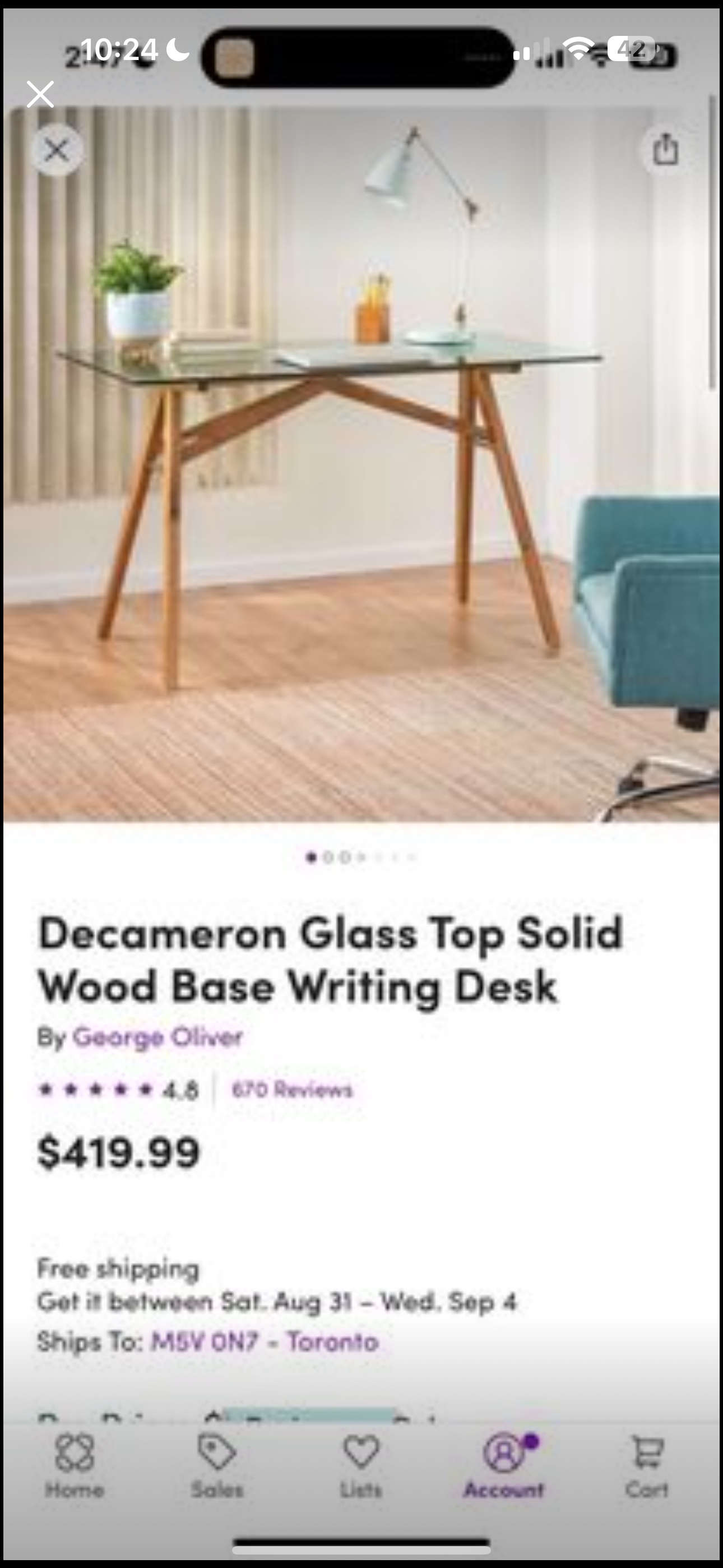 Glass Top Solid Wood Base Writing Desk - photo 3
