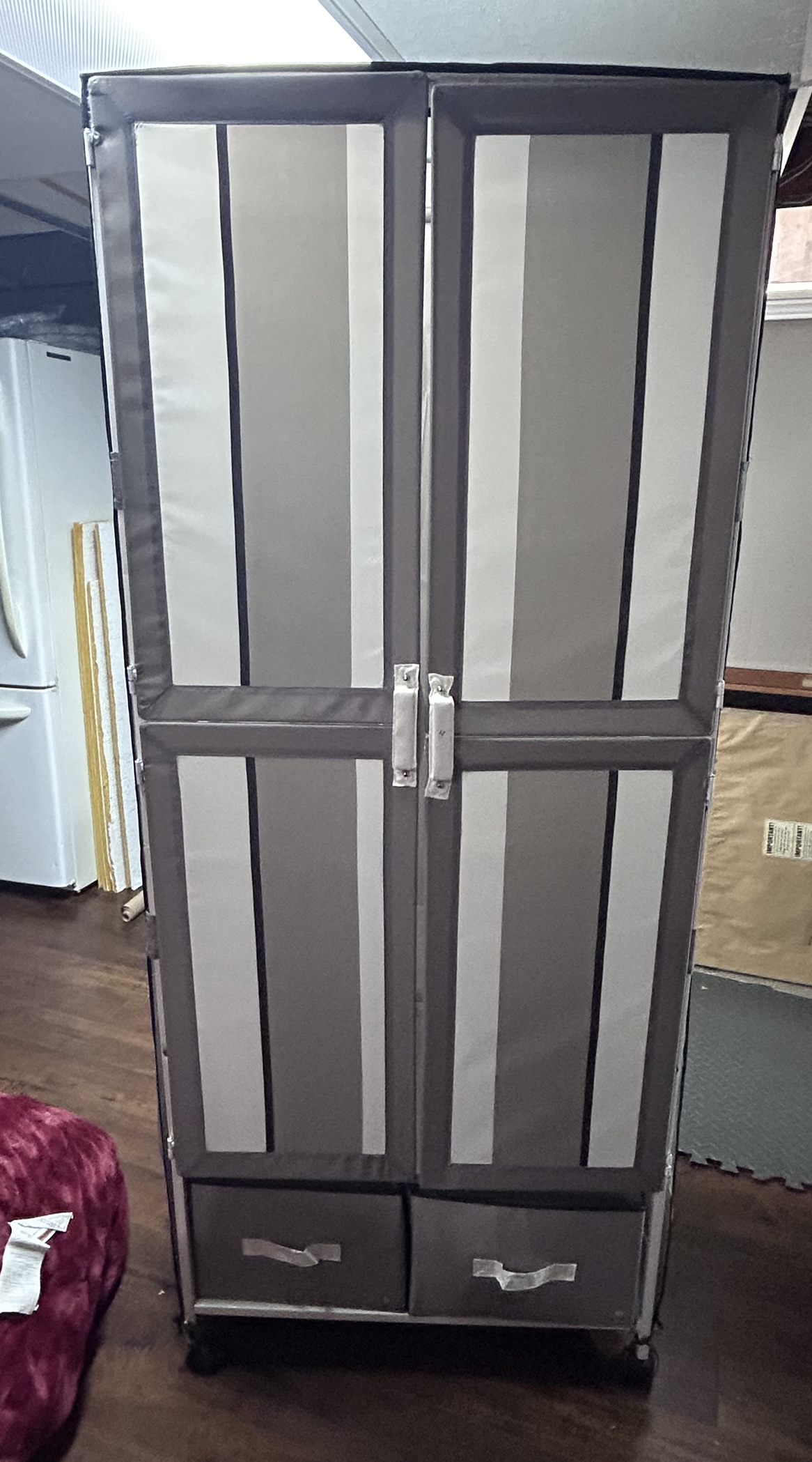 Grey and White Fabric Wardrobe
