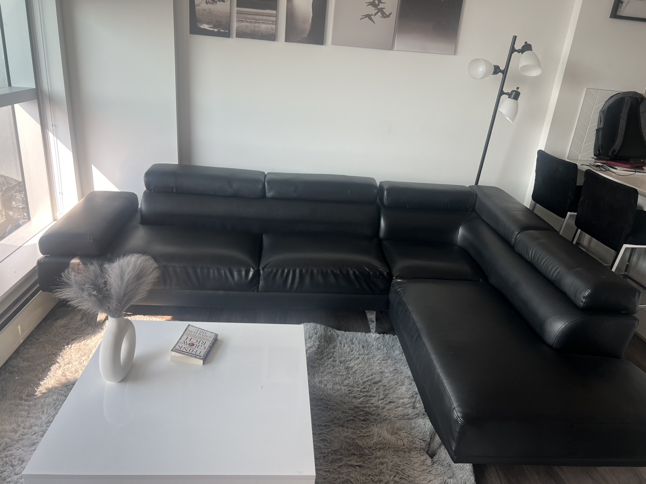 Black Leather Sectional Sofa - photo 2