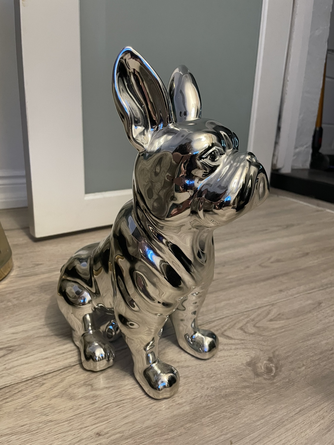 MOVING SALE: 12” Silver Ceramic French Bulldog Statue - photo 2