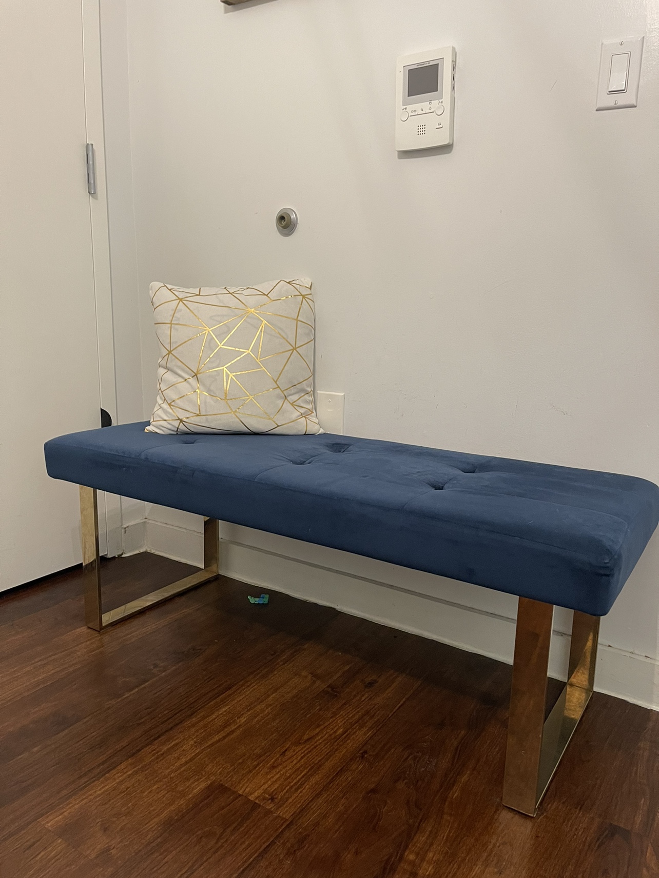 Blue Velvet Bench with Gold Legs