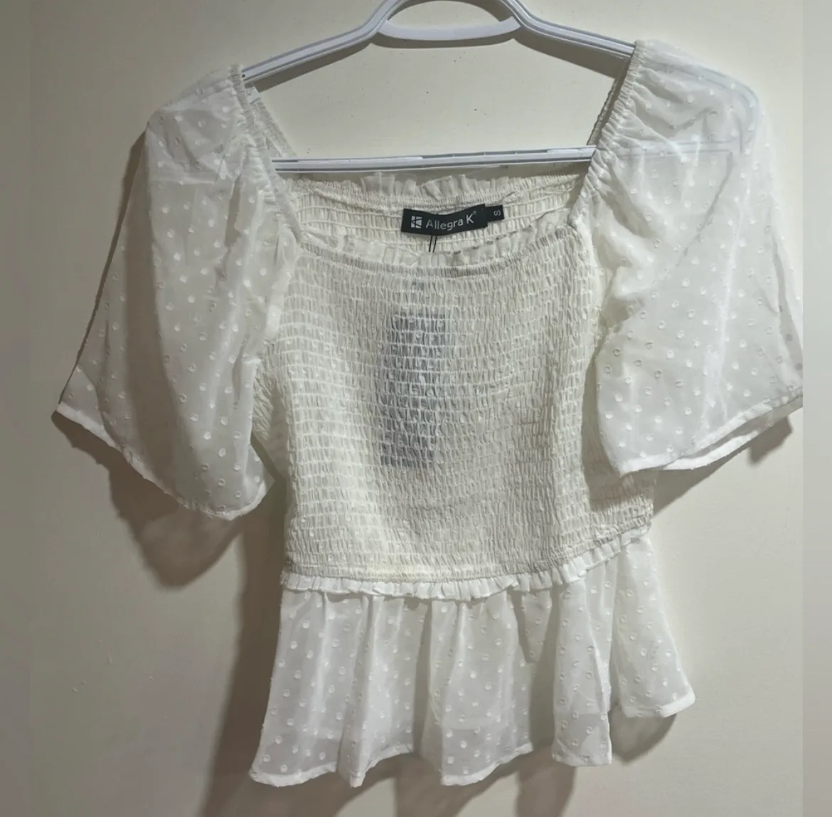 Allegra K white blouse top sz S image indicator(7)