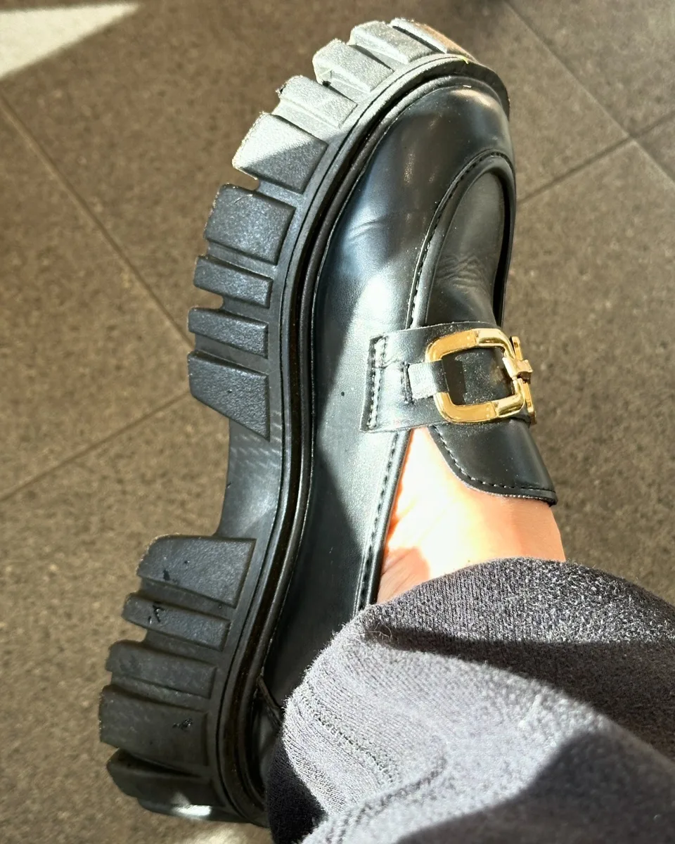 Black Leather Loafers with Gold Buckle image indicator(2)