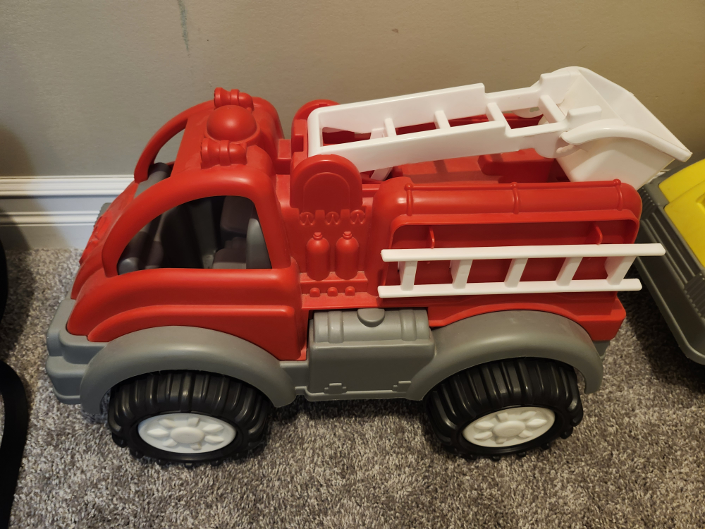 Yellow Dump Truck and Red Fire Truck