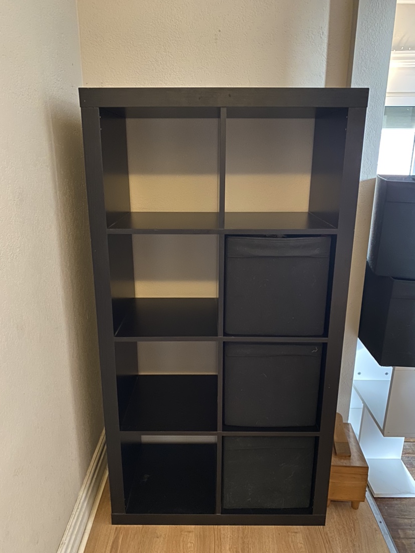 Two black Ikea KALLAX shelves (free)