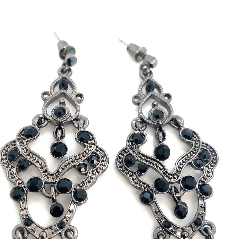 Black Crystal & Marcasite Chandelier Earrings image indicator(8)