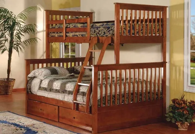 Single over double bunkbed with 2 drawers in walnut thumbnail
