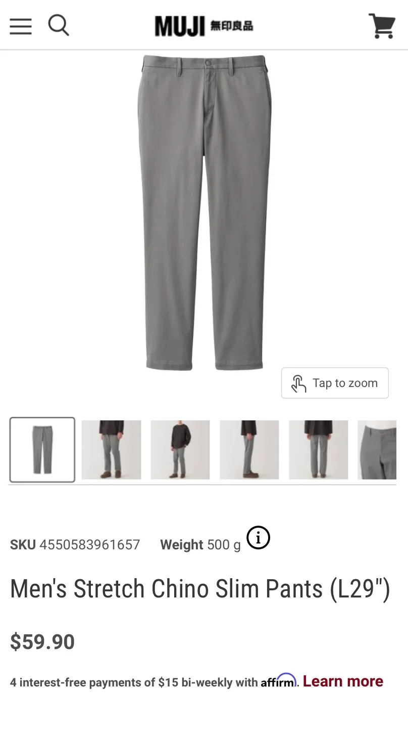 MUJI Men's Stretch Chino Slim Pants image indicator(3)