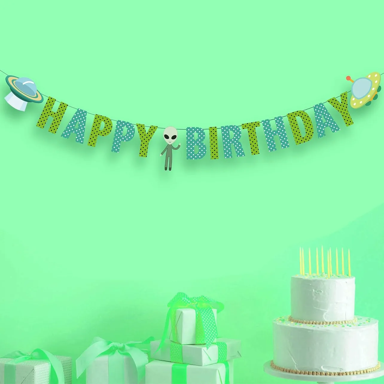 Green Alien Themed Happy Birthday Banner image indicator(4)