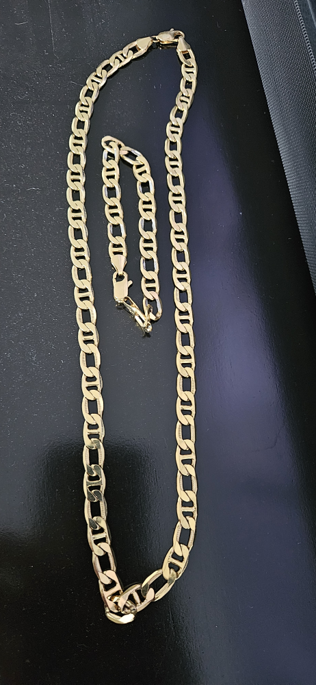 Gold Curb Chain Necklace and Bracelet