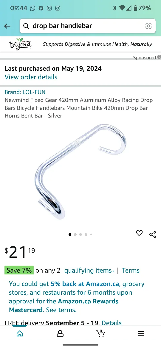 420mm Drop Bar Handlebar ideal for vintage bikes thumbnail