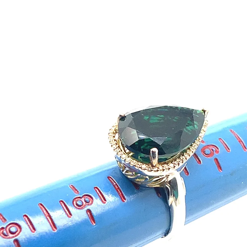 Genuine Diamonds and Tourmaline Pear Ring thumbnail