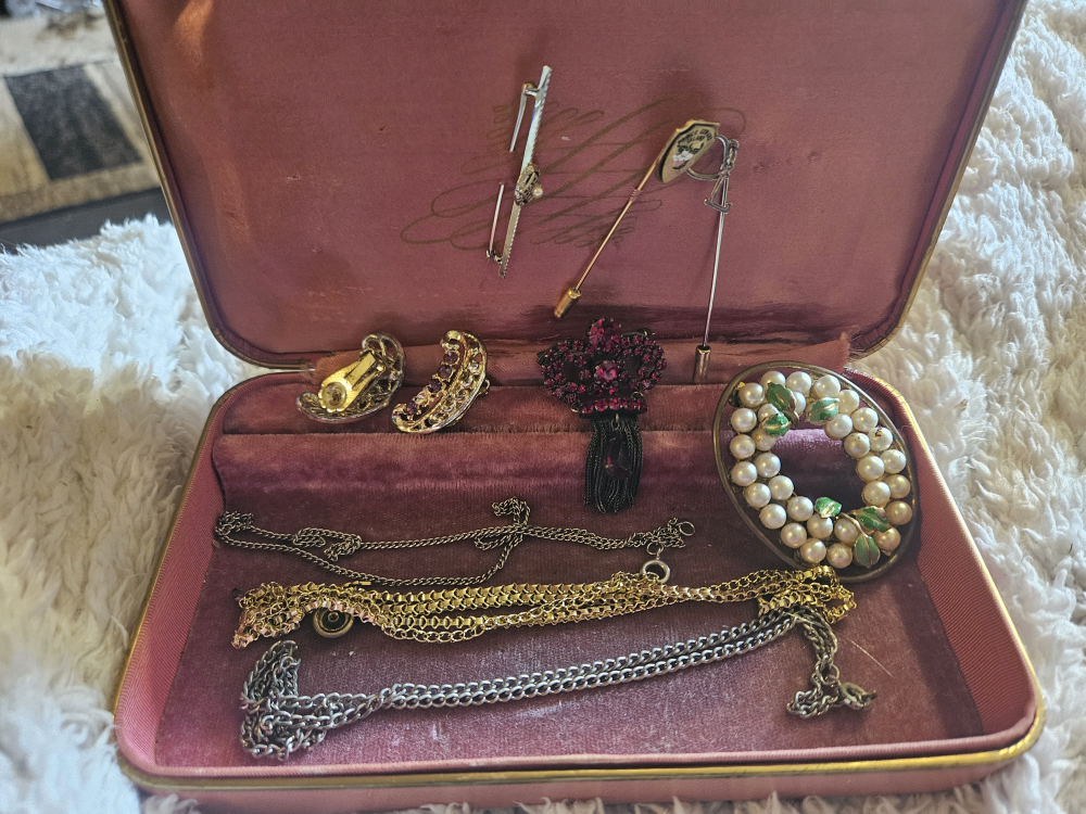 Vintage Jewelry Box with Contents