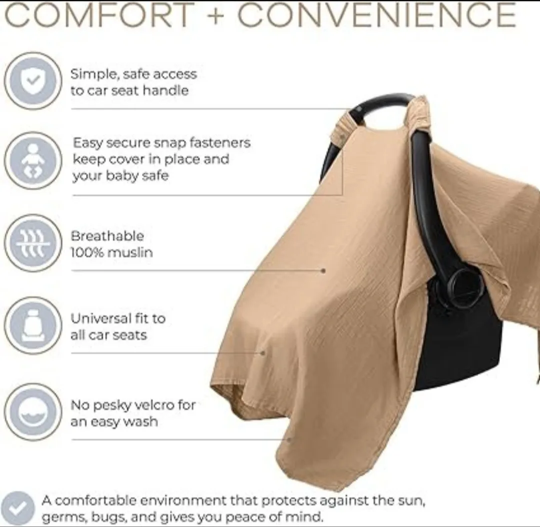 Muslin Cotton Baby Car Seat Cover image indicator(3)