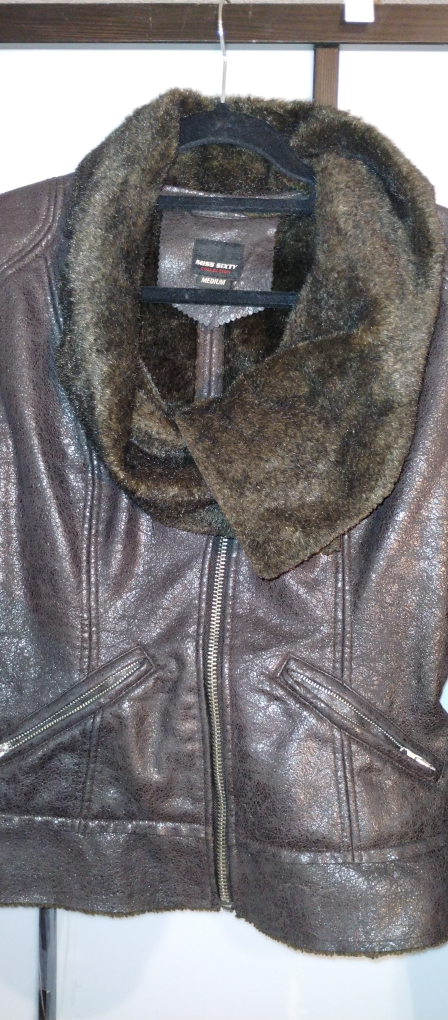 Brown Faux Leather Jacket with Fur Collar - photo 3