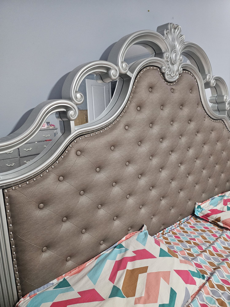 King Size Upholstered Bed Frame with Mirror Headboard - photo 2