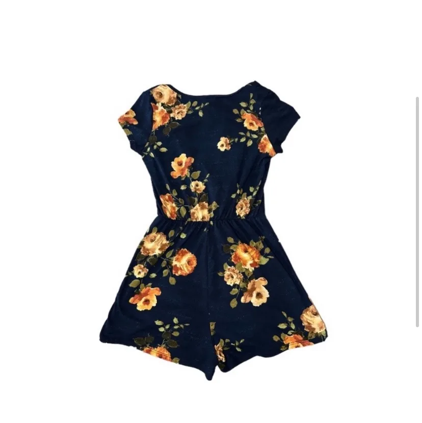 Navy blue, super soft Floral romper made in the USA SIZE S image indicator(2)