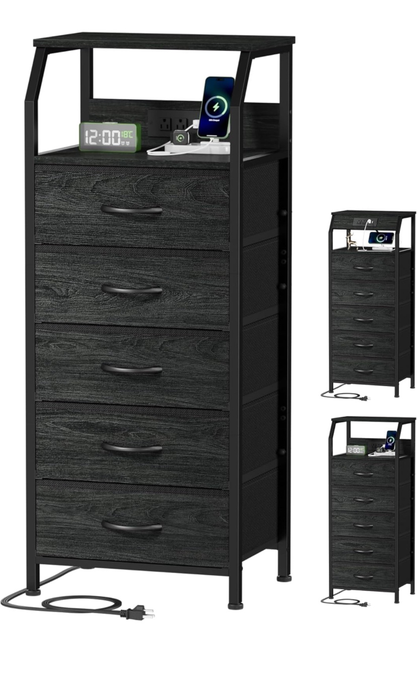 Furnulem 5 Drawers Dresser with Charging Station - new