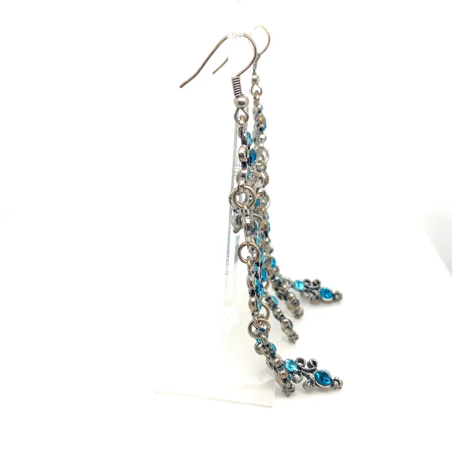 Blue Rhinestones Flower Chandelier Earrings image indicator(10)