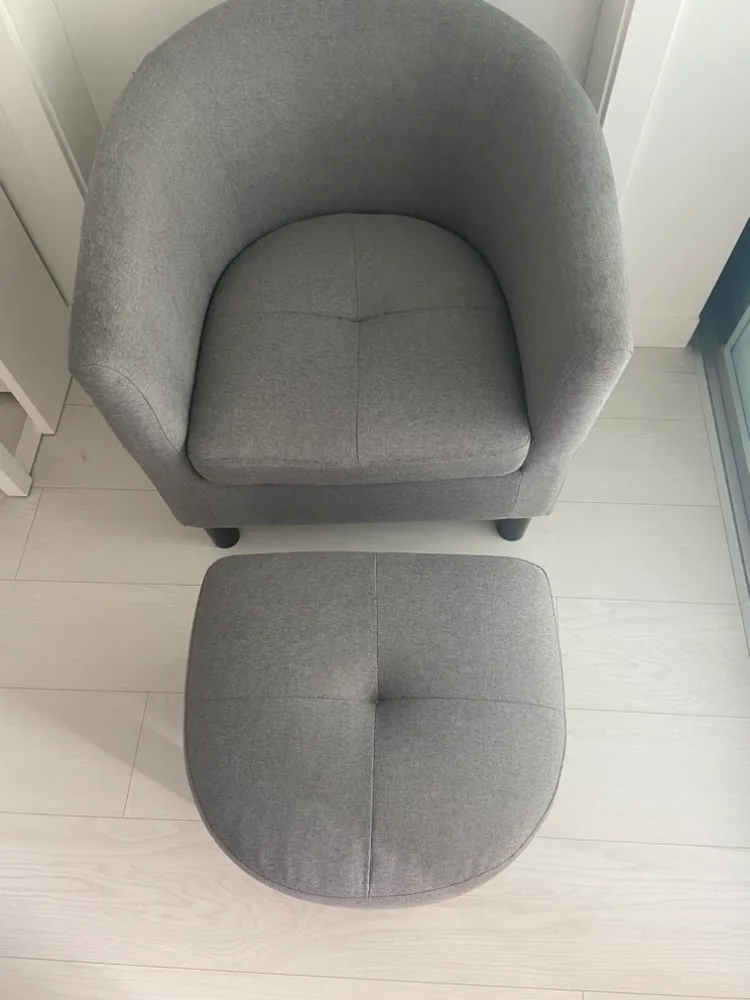 Grey Upholstered Barrel Chair with Ottoman thumbnail