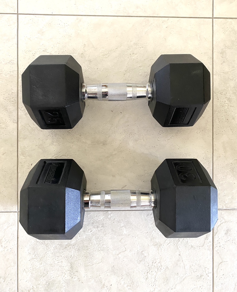25 and 30 Pound Dumbbells