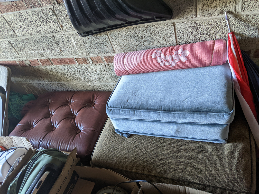 Blue and Grey Upholstered Ottoman
