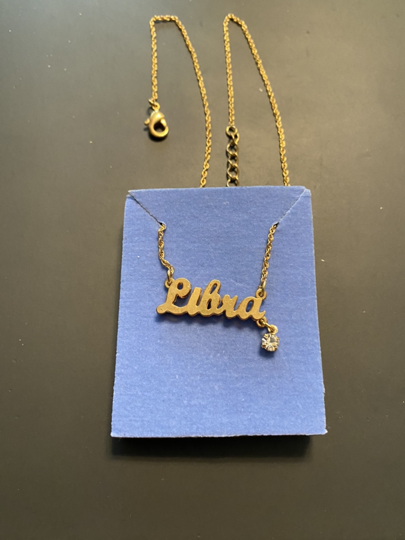 New Goldtone Libra Zodiac Necklace with Rhinestone Accent