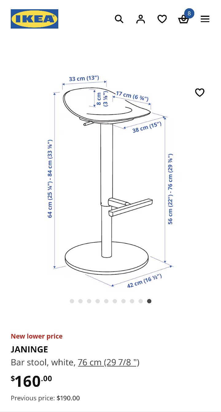 Bar stool, white, 76 cm (29 7/8 ")    3 items - photo 5