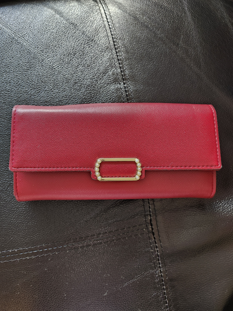 Red Wallet with Gold and Pearl Detail