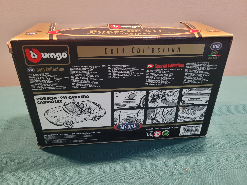 Burago Porsche 911 Carrera Cabriolet 1994 1/18 Scale - photo 3