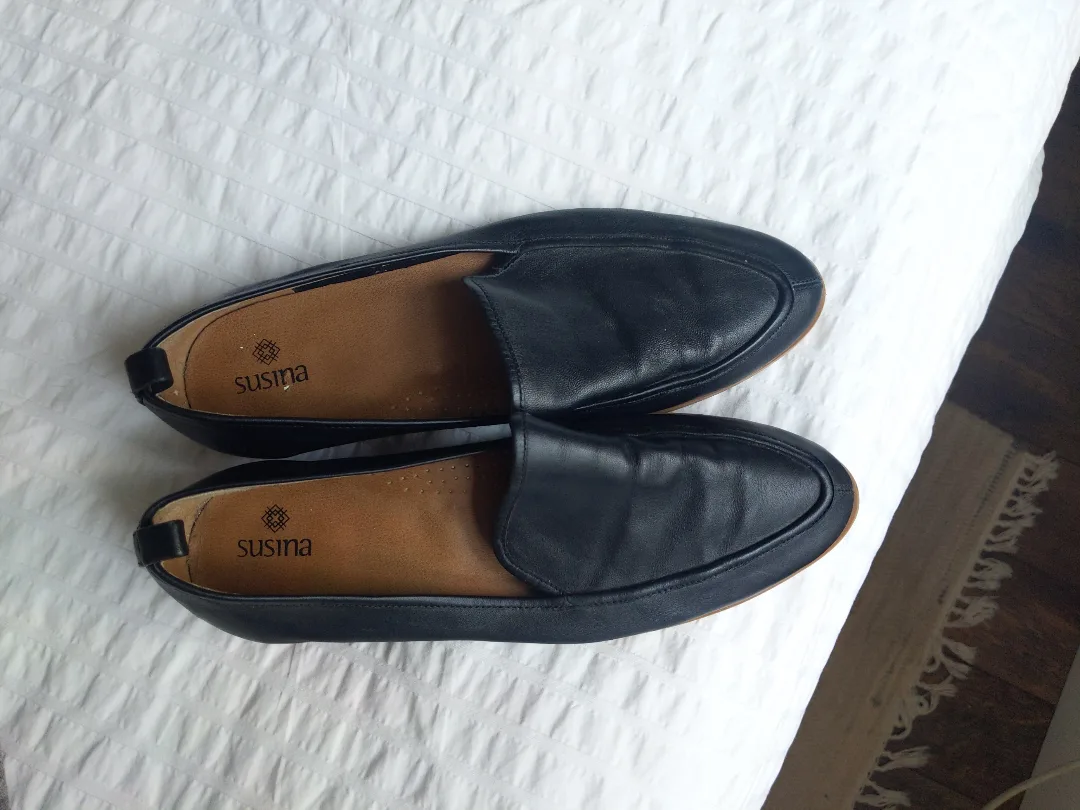 Genuine Leather Black Almond Toe Flat Loafer thumbnail