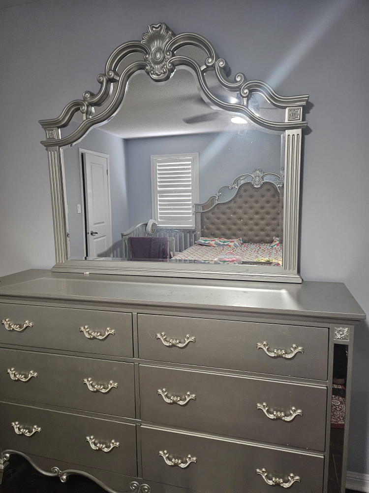 King Size Upholstered Bed Frame with Mirror Headboard - photo 3
