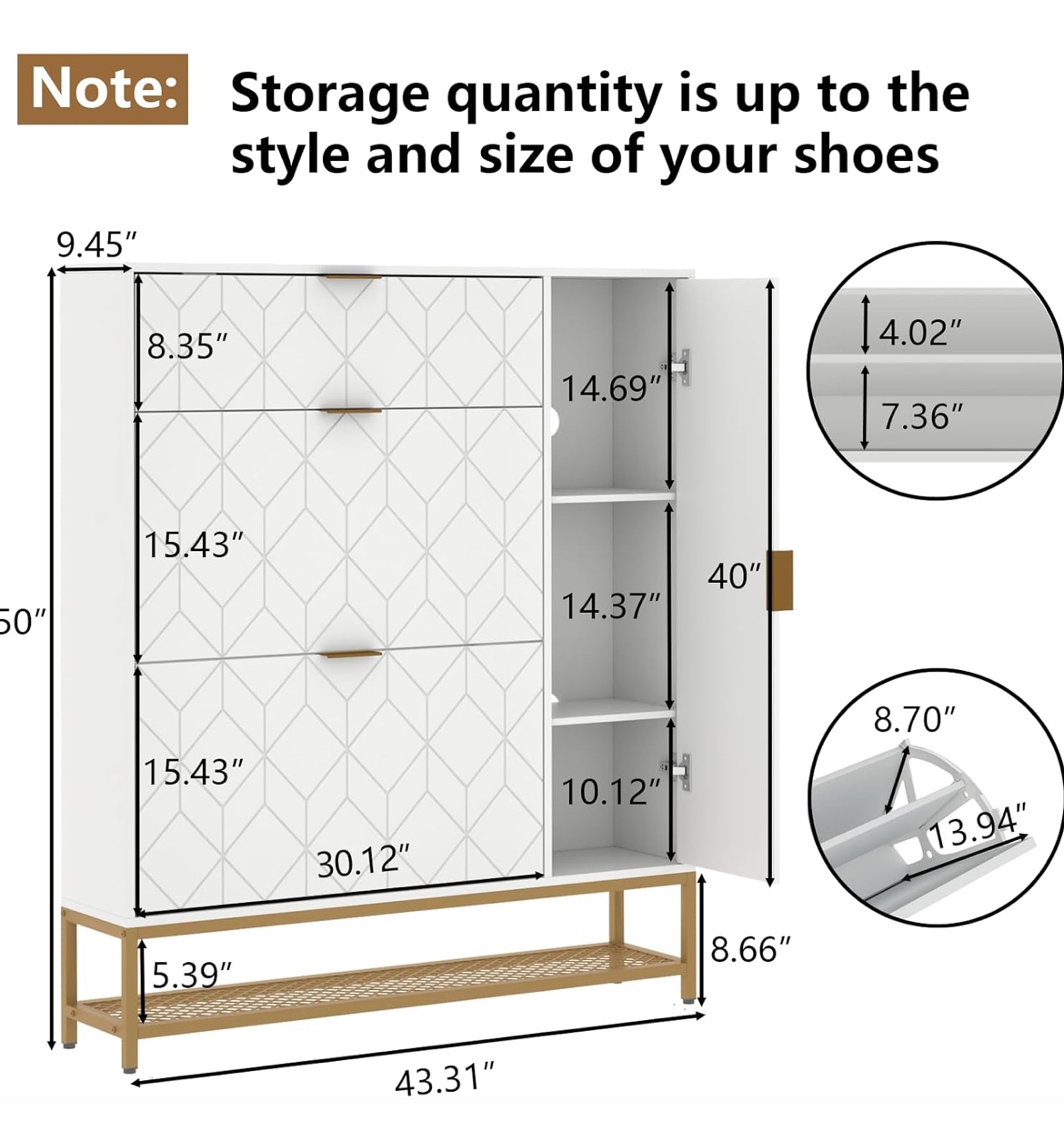White Shoe Cabinet with Shelf and Storage - photo 3