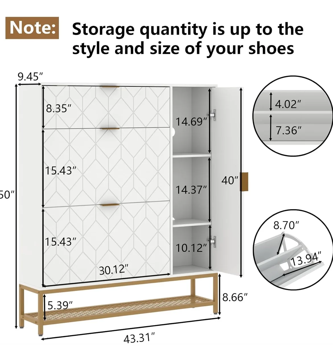 White Shoe Cabinet with Shelf and Storage image indicator(3)