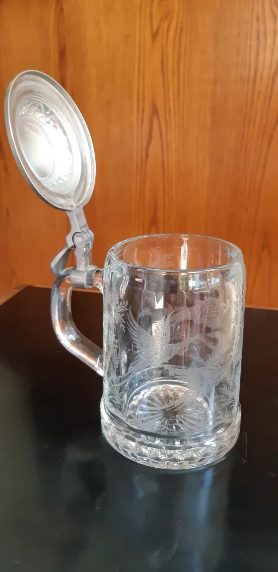 Vintage Glass Beer Stein with Pewter Lid image indicator(2)